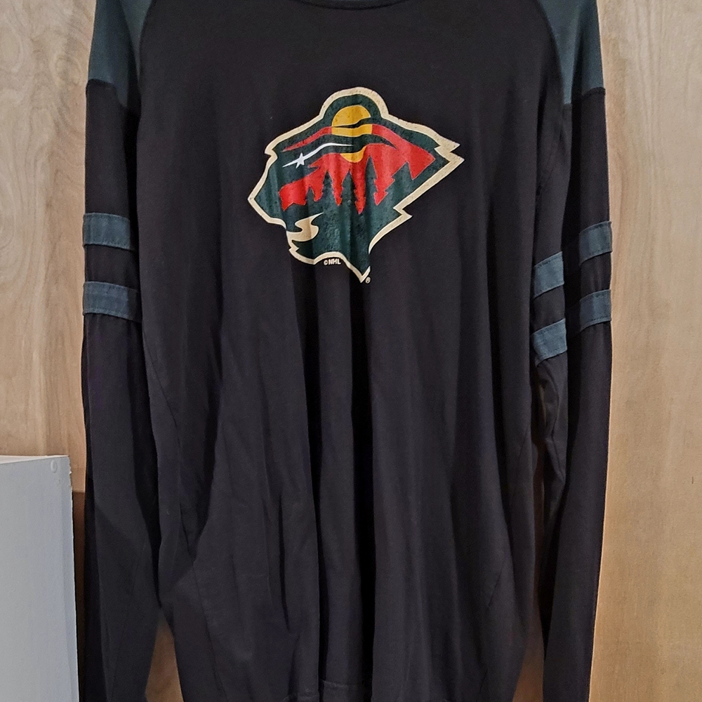 NHL MN Wild. Black and Green Long Sleeve Tee